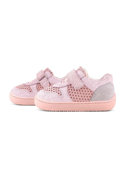 Rakerplus Bob Hakiki Deri Pudra Gri Barefoot Cırtlı Lastikli Bebek Sneaker Ayakkabı Pudra
