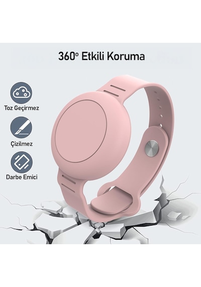 Lexroo Buff Tagsafe Çocuk Bileklik Silikon Airtag Uyumlu Kılıf Saat Hafif Su Geçirmez Pembe Standart