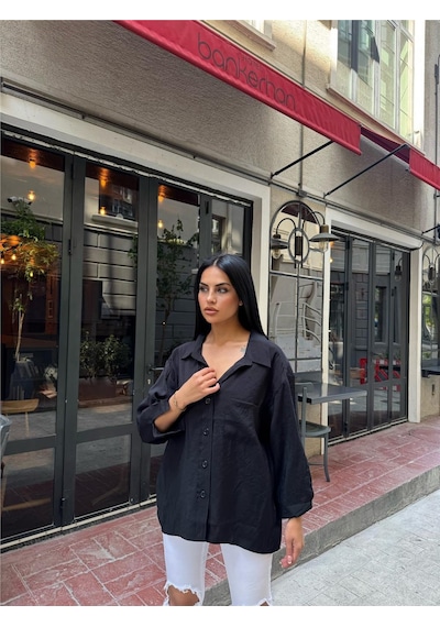WeShaya Siyah %100 Pamuk Cepli Gömlek Siyah