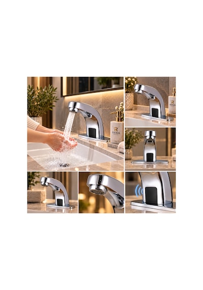 Rena Design Fotoselli Sensörlü Krom Lavabo Bataryasi Temassiz Otomatik Tasarruflu Modern Musluk Kuğu