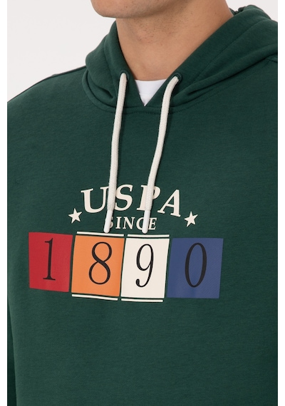 U.S. Polo Assn. Erkek Regular Fit Kapüşonlu Koyu Yeşil Sweatshirt 50316364-VR079