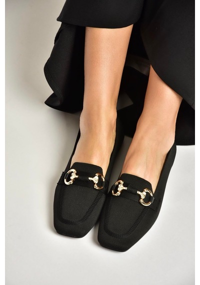 Fox Shoes Y820400104 Siyah Triko Kumaş Toka Detaylı Kadın Babet Siyah