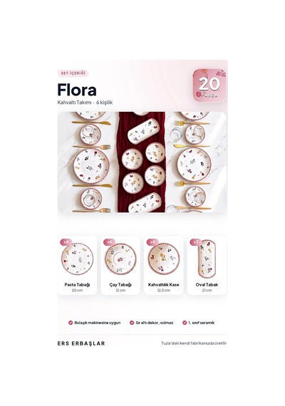 Flora 20 Parça 6 Kişilik Kahvaltı Takımı Diğer