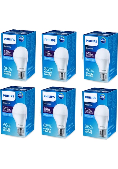 Philips Essential 14 W-100W Led Ampul E27 Beyaz Işık - 6 Adet