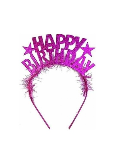 Happy Bırthday Fuşya Yazılı Metal Taç
