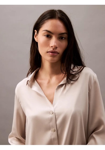 Calvin Klein L/s Top Buttondown, Pea Kadın Krem Pijama Üstü