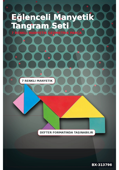 Manyetik Tangram Defteri 7 Ahşap Parça Mıknatıslı - 3+ Yaş Eğitici Zeka Oyunu Bx-313796