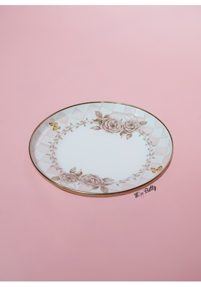 Rosadora Emaye 2'li Pasta Tabağı Dekoratif Vintage Servis Tabağı Pembe