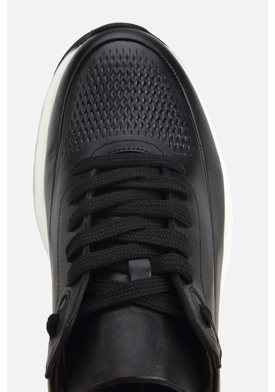 Yaya Erkek Siyah Deri Kontrast Tabanlı Bağcıklı Sneaker