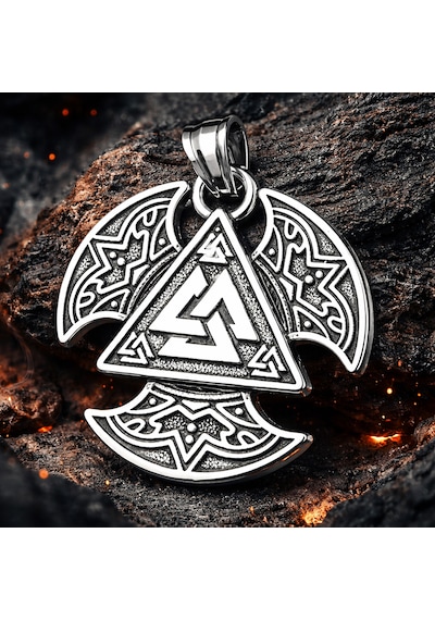 Paslanmaz Çelik Norse Odin Sembolü Valknut Viking Erkek Kolye Gümüş