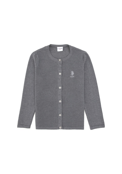 U.S. Polo Assn. Kız Çocuk Gri Melanj Bisiklet Yaka Triko Hırka 50294745-VR086