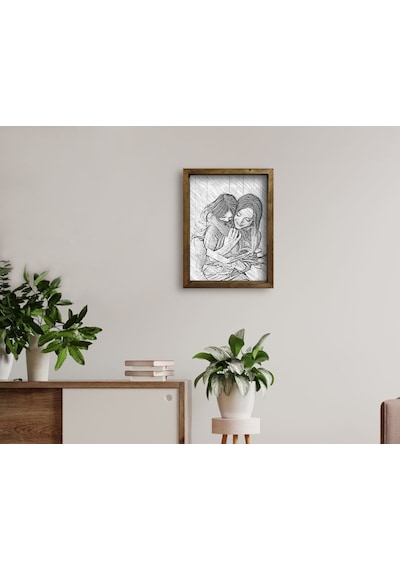 Bk Home Karakalem Anne Kız Fotoğraflı Doğal Masif Ahşap Çerçeveli (551058052)