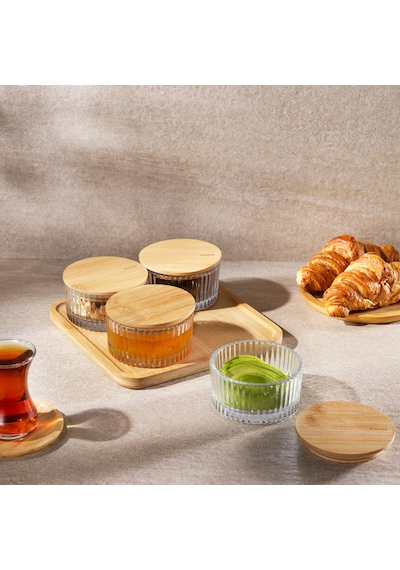 Schafer Woodart Çizgili Cam 4 Lü Kahvaltılık Şeffaf