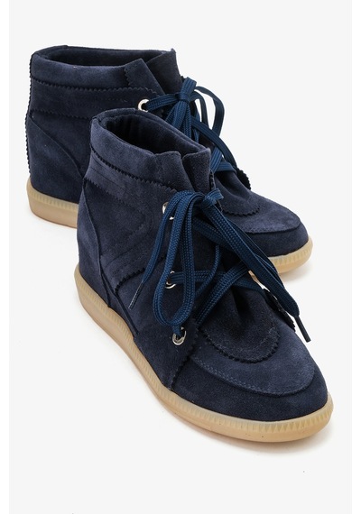 Luvi Shoes Oleta Lacivert Süet Hakiki Deri Gizli Dolgu Topuklu Kadın Sneaker Bot