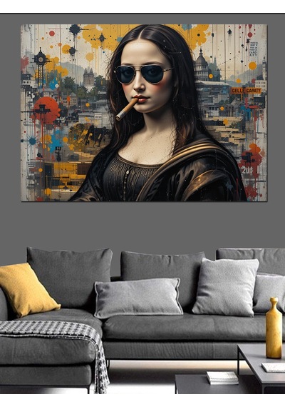 Siyah Gözlüklü Mona Lisa Dekoratif Kanvas - Mdf Ahşap Tablo