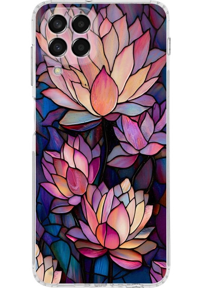 Printify Samsung Galaxy M33 İle Uyumlu Vitray Sessiz Lotus Tasarımlı Şeffaf Silikon Kılıf Şeffaf
