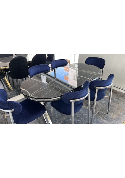 Lak Panel Siyah Mermer Krom Pvc Li Sabit Yemek Masası, Mutfak Masası, Salon Masası Siyah Mermer - Nikel Lak Panel Siyah Mermer Krom Pvc Li Sabit Yemek Masası, Mutfak Masası, Salon Masası Siyah Mermer - Nikel