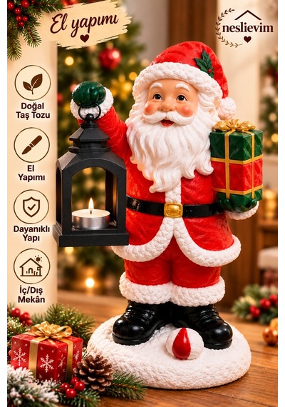 Fenerli Noel Baba Dekor Kırmızı 20 Cm