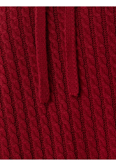 Koton Oversize Triko Panço Kapüşonlu Örgü Dokulu Kısa Kollu Bordo 5wal90033ht Bordo