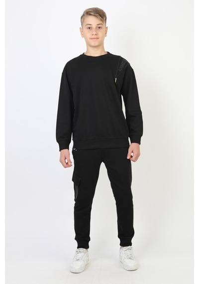 Mevsimlik Respect Baskılı 2 İplik %100 Pamuk 2 İplik Uzun Kollu Erkek Çocuk Sweatshirt-90934 Siyah