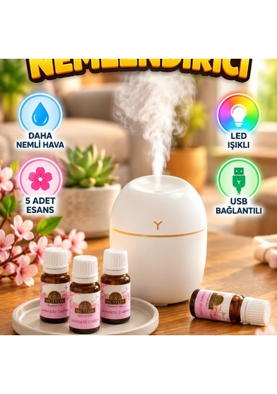 Usb Mini Hava Nemlendirici Aromaterapi Difüzörü Led Işıklı 5 Esanslı