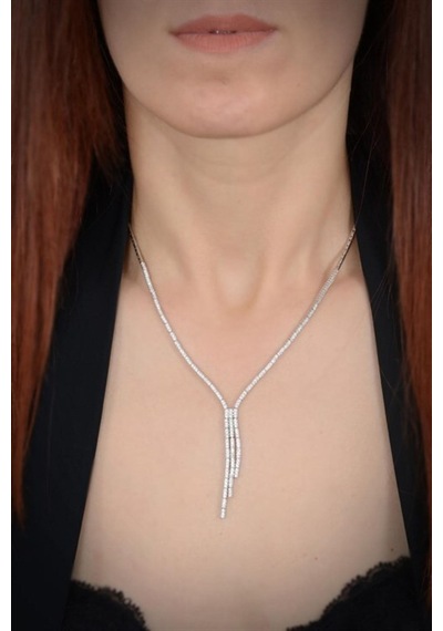 Kadın Gümüş Set - Lida Zirconia Taşlı Su Yolu Set • Işıklı Kutuda • Düğün • Nişan • Gelin Seti