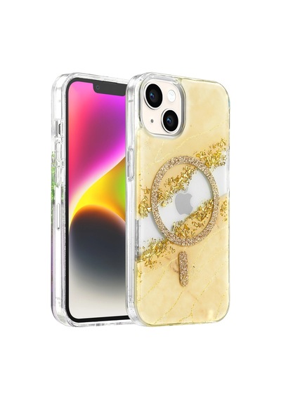 Onegif Apple Apple iPhone Uyumlu 15 Lotus Simli Magsafe Kapak - Gümüş - Gümüş