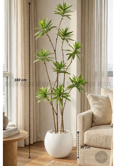 Biçiçek Yapay Dragon Bi̇tki̇si̇ 160 Cm Beyaz Küre Saksıda