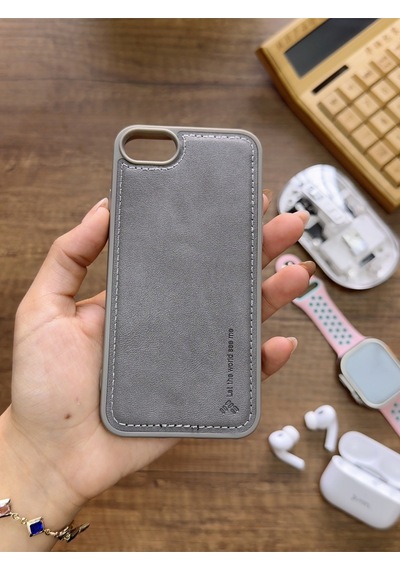 Apple iPhone 7 Uyumlu Premium Deri Dokulu Darbelere Karşı Dayanıklı Nazal Silikon Kılıf Gri