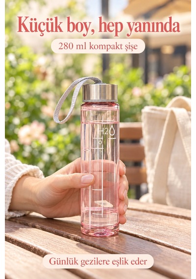 Madamev 3lü Motivasyonel Suluk Matara Seti 2000+750+280ml Pipetli Sticker Askılı Spor Okul Su Şişesi Pembe