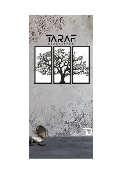 3 Parça Ağaç Tablo Lazer Kesim Dekoratif Tablo 42x62 Siyah Beyaz