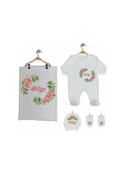 Pia Baby Gl 2202 İsme Özel Battaniyeli Tulum Set Krem