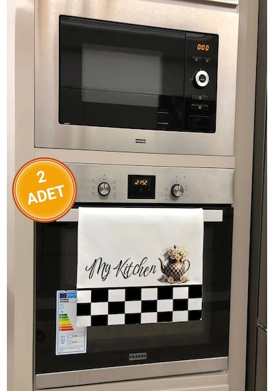 Valerine Life My Kitchen Dama Desenli Papatyalı Mutfak Kurulama Fırın Beyaz El Havlusu %100 Pamuklu Beyaz