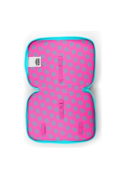 Coral High Kids Pembe Neon Mercan Fashion Girl Desenli Çift Katlı Kalem Çanta 11141 Neon Mercan