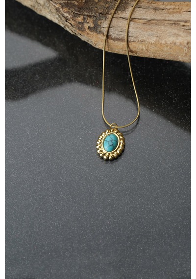 Çildan Womens Doğal Taşlı Gold Kolye