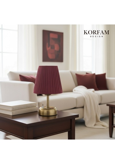 Bordo Keten Kumaş Pilli Masa & Gece Lambası Çok Renkli