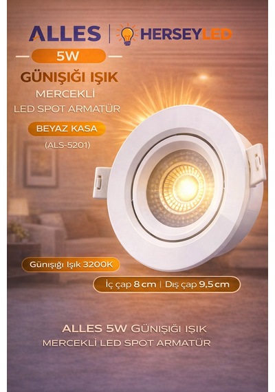 Alles 5w Günışığı Mercekli Led Spot Beyaz Kasa Gün Işığı