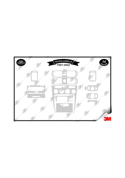 Toyota Corolla 1997-2002 Torpido Konsol Trim Göğüs Maun Kaplama Set 14 Parça Gümüş Renk