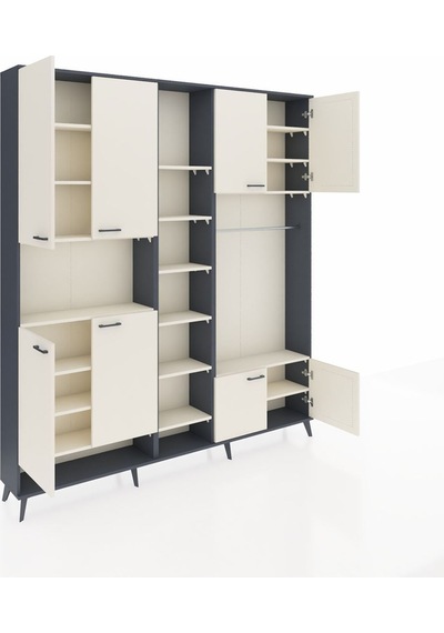 Arges Dolap 18 Raflı 8 Kapaklı Tek Askılı 220x30x243 Antrasit-aytaşı/aytaşı Aytası/aytası