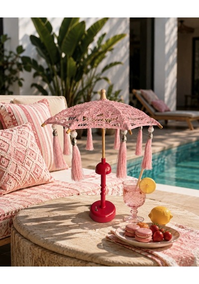 Missidea Dantel Soft Pink Bohem Dekoratif Şemsiye Lambası Pembe