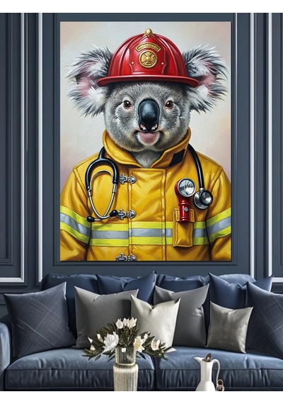 Ahşap Tablo İtfaiyeci Koala