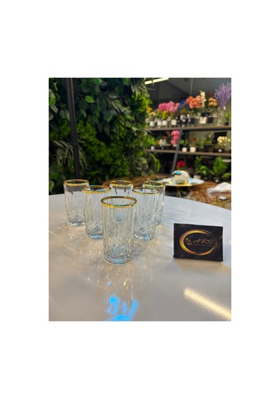 Lav Odin Yaldızlı Kahve Yanı Su Bardağı, 6 Kişilik Meşrubat Soda Bardağı, Sunumluk, Modern Gold-yaldız