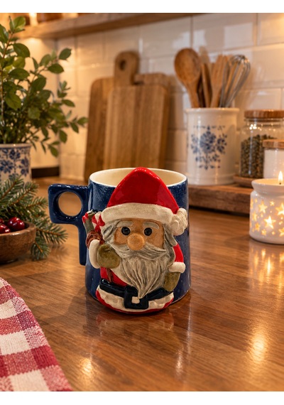 Noel Baba Seramik Kupa Mavi