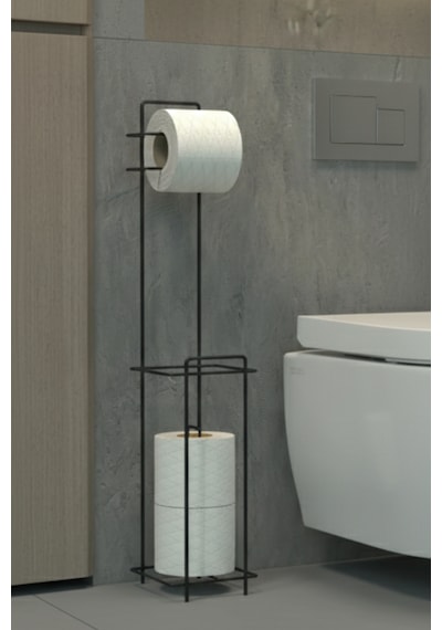 Yedek Hazneli Wc Tuvalet Kağıtlığı - Siyah Ferforje Metal Lüx Banyo Kağıtlık Siyah