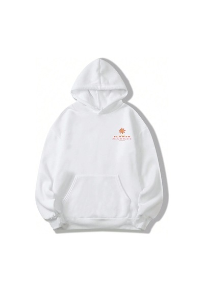Flower Baskılı Oversize Sweatshirt Beyaz