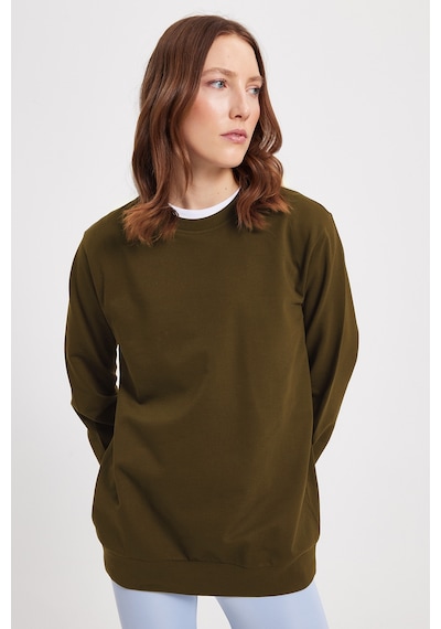 Tudors Kadın Oversize Geniş Kesim %100 Pamuk 2 İplik Bisiklet Yaka Haki Sweatshirt -42619 Haki
