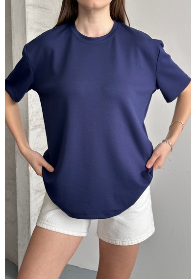 Balenbi Kadın Modal Bisiklet Yaka Basic Yarım Kollu T-shirt 1211 Lacivert