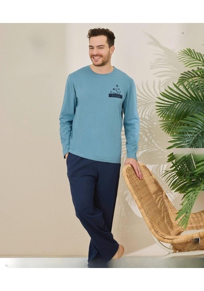 Pijamoni Erkek Pamuklu Bisiklet Yaka Uzun Kol İnce Pijama Takımı 6150/4 - 1 Adet Açık Mavi Pijamoni Erkek Pamuklu Bisiklet Yaka Uzun Kol İnce Pijama Takımı 6150/4 - 1 Adet Açık Mavi