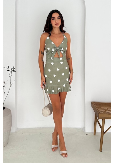 Asprin Fashion Desenli Bürümcük Elbise Haki Haki