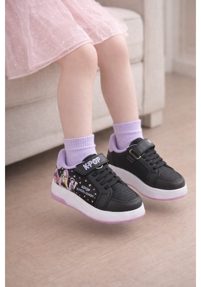 Mini Bonito Kız Çocuk Desenli Simli Günlük Sneaker Ayakkabı Siyah